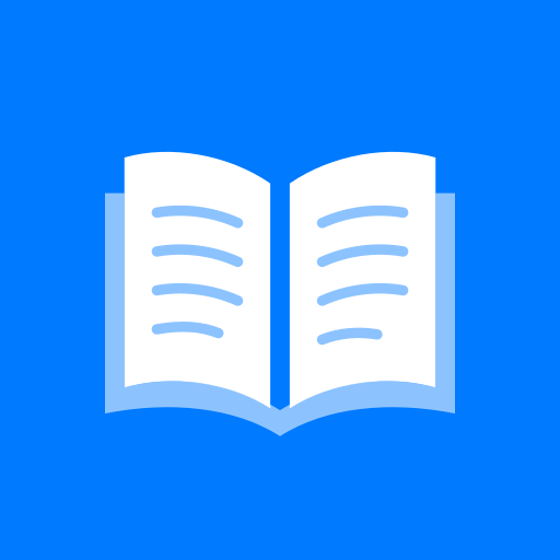 Icona dell'app Biografie: libro aperto su sfondo blu