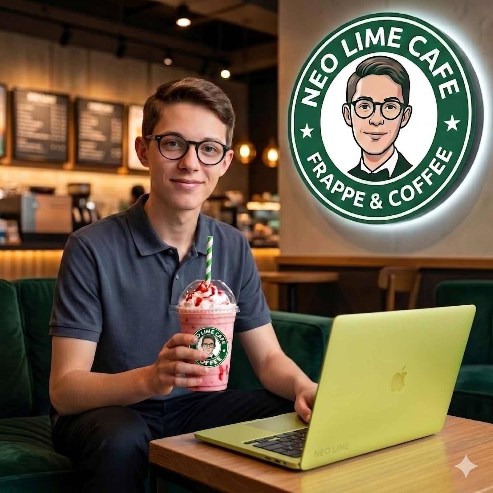 Riccardo Ciapetti in pausa caffè al computer (immagine generata con AI)