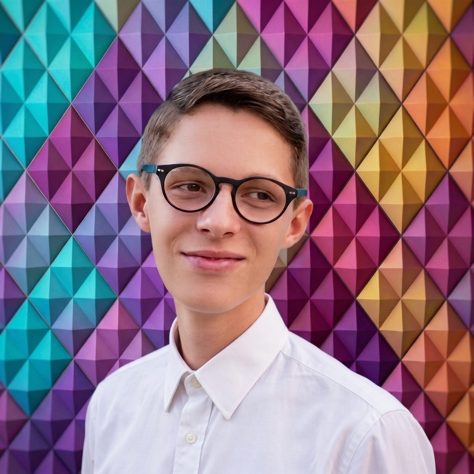 Riccardo Ciapetti, ritratto artistico su sfondo geometrico (immagine generata con AI)